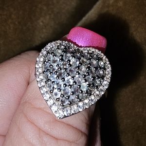 Sz 8, Alexandrite & Zircon Heart Shaped Ring,925, Platinum & Rhodium Plating